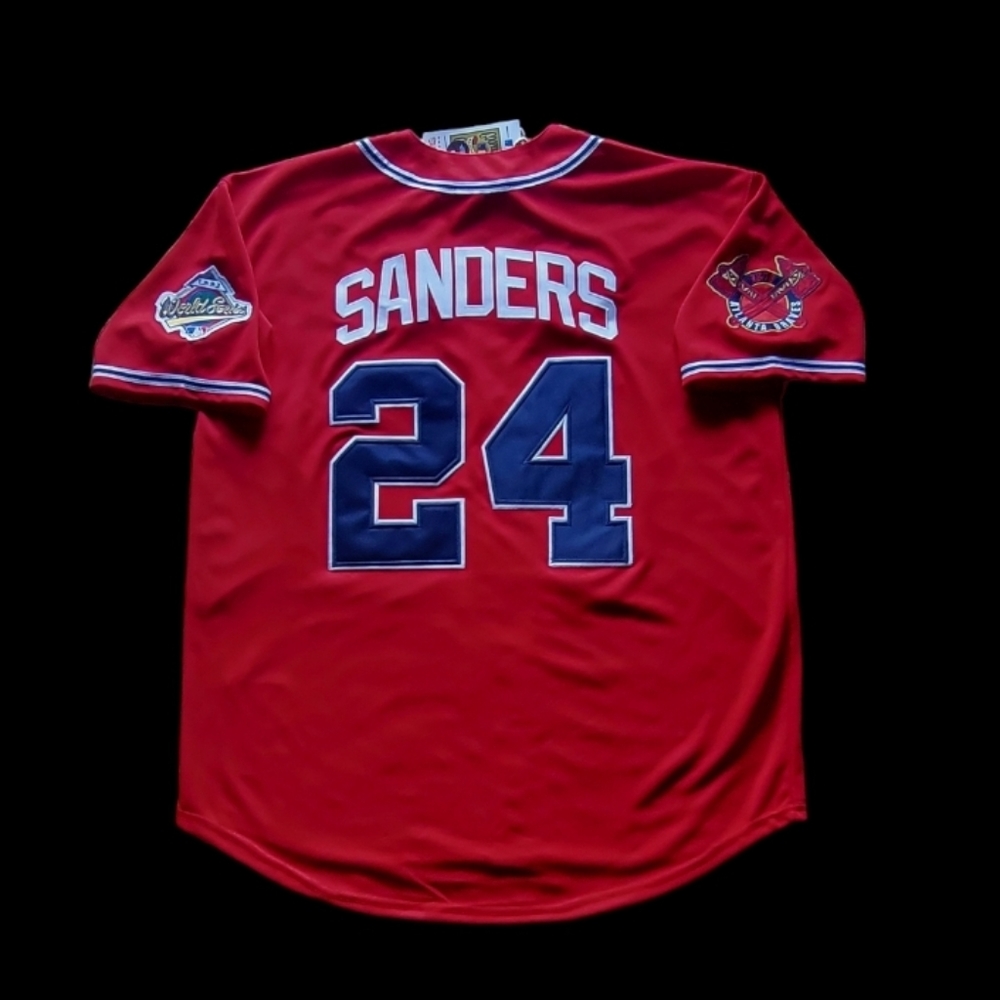 Deion Sanders Jersey Atlanta Braves 1992 World Series Throwback Red Stitched!